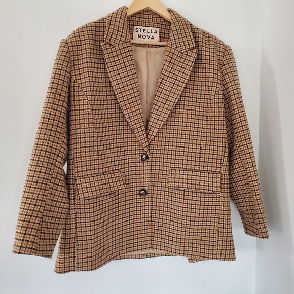 STELLA NOVA US M/EU 36 Louanna Plaid Wool Blend Blazer 2 Button OVERSIZED Tailor - Picture 16 of 16